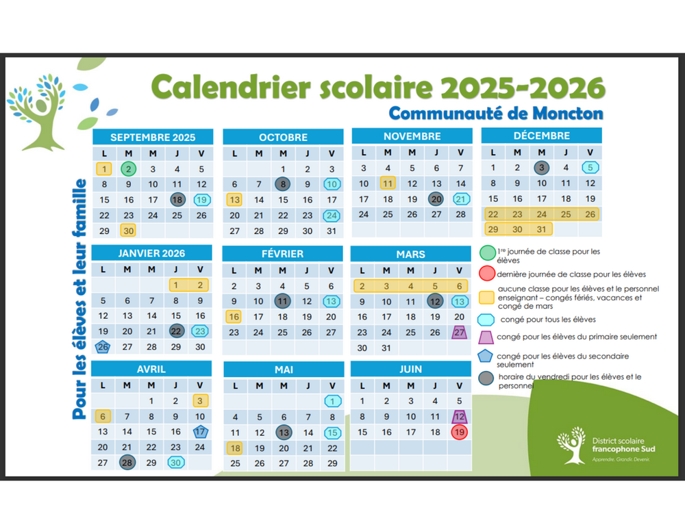 calendrier scolaire 2025 2026