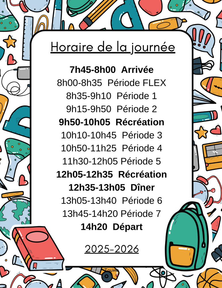 Horaire de la journée 2025 2026