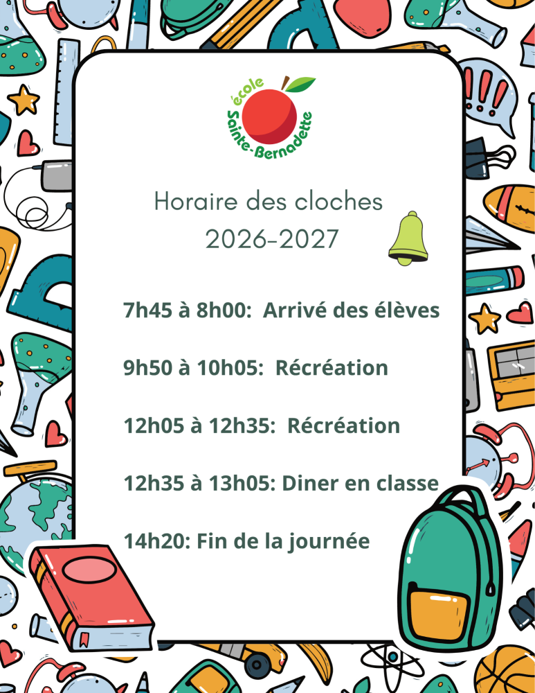 Horaire des cloches 2026 2027