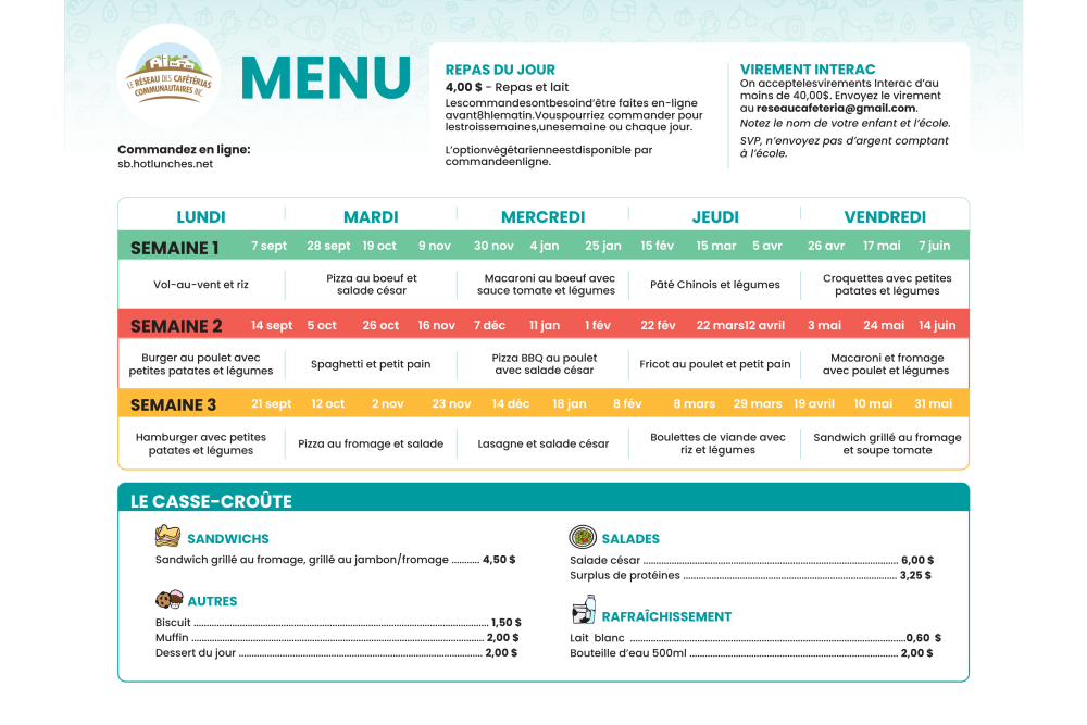 Menu RCC ESB 2026 2027
